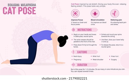 Cat Pose Yoga Guide and benefits-vector illustration