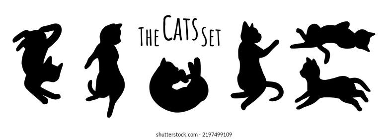 Cat poses doodle set. Cats silhouettes in different poses. Cute vector illustration