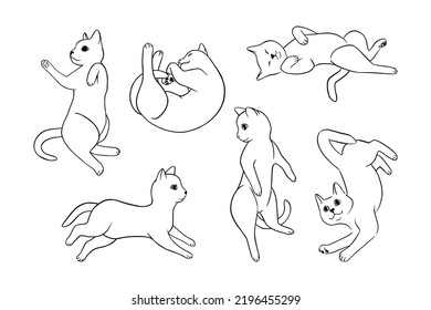 Cat poses doodle set. Monochrome cat sketches. Cute vector illustration