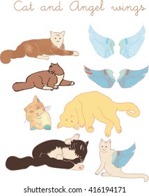 Cat posture hand drawn mixed some watercolor textures vector file