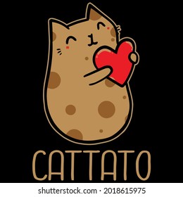 cat cat potato funny cart oon cart oon animals wo long hirt vector design illustration print poster