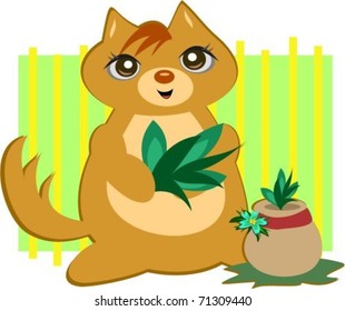 Cat with a Potted Plant