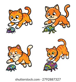 Cat Pouncing Beetle Cartoon Mecha Vector Illustration