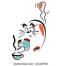 Cat pouring tea.
