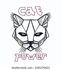 cat power.Cat drawing from geometric shapes.t shirt ve poster için uygun tasarım.