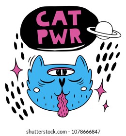 Cat power. Hand drawn vector illustration.