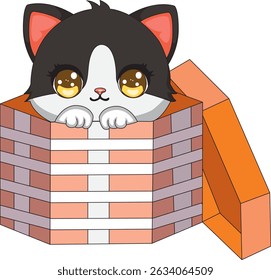 Cat Present Box Kitten Gift Vector