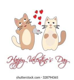 Cat present mouse. Happy Valentine's Day. Vector.