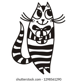 Cat with present. Vector illustration