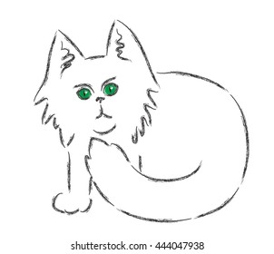 Cat. Primitive, rough drawing. Black and white.