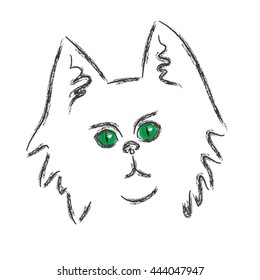 Cat. Primitive, rough drawing. Black and white.