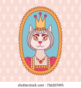 Cat princess doodle vector illustration royal character