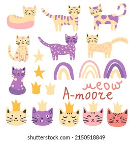 Katze Prinzessin Set. Cute Prinzessin Katzen, kleine Kätzchen. Girlisch
