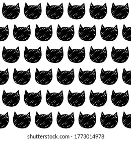 Impresión de gato. Una impresión continuamente repetida de la cabeza de un gato en el vector. Esbozar un gato. Ilustración dibujada por mano