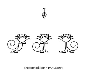 Cat Print. Funny kittens playing with a fish. Minimalist Art. Vector illustration.