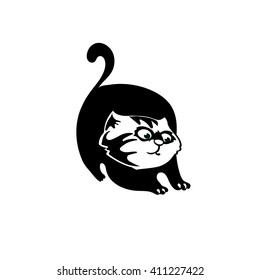 Cat print, vector graphic. Pet illustration. Silhouette of a black cat. Icon concept.