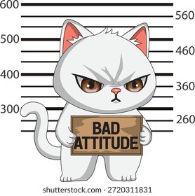 Gato Com Prisioneiro Bordo Lateral Pose Mugshot Kitten Vetor