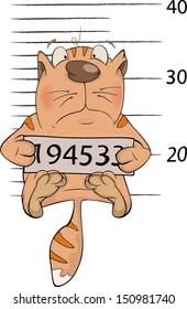 Cat The Prisoner. Criminal Mug Shot. Cartoon.