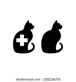 Cat Profile Silhouette Body. Veterinary Clinic, Pet Shop And Veterinarian Logo Design. Pets Healthcare Logo Icon Vector.