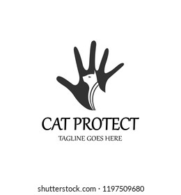 Cat protect logo design template. Cat care icon. Hand logo