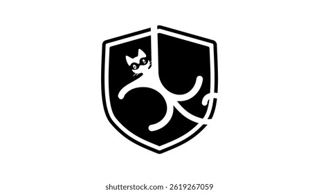Cat protection symbol, black isolated silhouette