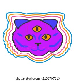 Cat Psychedelic element Flat vector illustration on white background