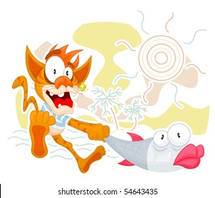 Cat pulling big fish
