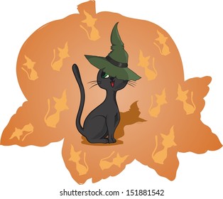 cat in a pumpkin. Halloween. vector.