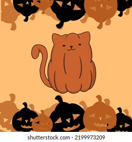 cat pumpkin on the background of pumpkins illustration