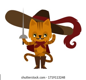 cat puss with boots and hat with sword