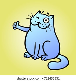 The cat puts on the likes. It was wonderful. Vector Illustration. Cute cartoon pet.