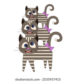 Cat Pyramid isolated white background. Weird cats in trendy cartoonish style. Vector animal can used postcard card cover design kid's t-shirt print. EPS 10