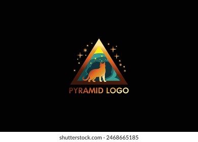 Cat in pyramid. vector minimalist logo.