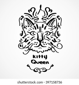 cat queen face for tattoo or fashion