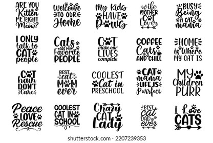 Cita Gatos Diseños SVG Paquete Diseño, Cita Gatos Paquete SVG, Citas De Cartas De Gatos, Afiche, Mugs, Diseño De Camisetas De Gato, 