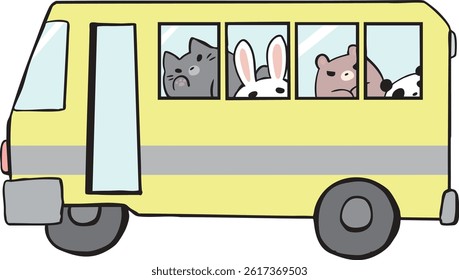 Cat, rabbit, bear, panda, bus