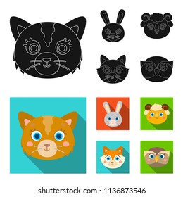 Cat, rabbit, fox, sheep. Anima muzzle set collection icons in black, flat style vector symbol stock illustration web.