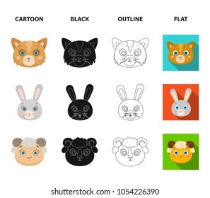Cat, rabbit, fox, sheep. Animal muzzle set collection icons in cartoon,black,outline,flat style vector symbol stock illustration web.