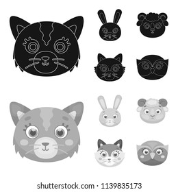 Cat, rabbit, fox, sheep. Animal muzzle set collection icons in black,monochrom style vector symbol stock illustration web.
