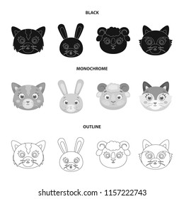 Cat, rabbit, fox, sheep. Animal muzzle set collection icons in black,monochrome,outline style vector symbol stock illustration web.