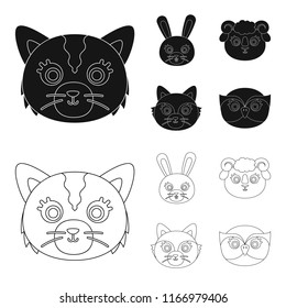 Cat, rabbit, fox, sheep. Animal muzzle set collection icons in black,outline style vector symbol stock illustration web.