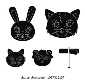 Cat, rabbit, fox, sheep. Animal's muzzle set collection icons in black style vector symbol stock illustration web.