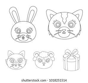 Cat, rabbit, fox, sheep. Animal's muzzle set collection icons in outline style vector symbol stock illustration web.