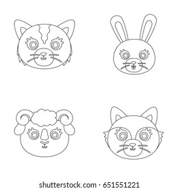 Cat, rabbit, fox, sheep. Animal's muzzle set collection icons in outline style vector symbol stock illustration web.