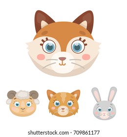 Cat, rabbit, fox, sheep. Animal's muzzle set collection icons in cartoon style vector symbol stock illustration web.
