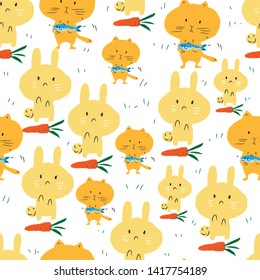 Cat and Rabbit .Seamless pattern,fabric,wall background,wrapping paper.