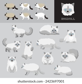 Cat Ragdoll Lilac Cartoon Vector Illustration Color Variation Set