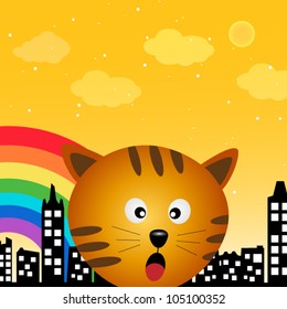 Cat and rainbow in the city