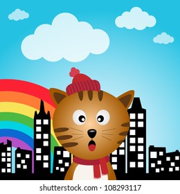 Cat and rainbow in the city