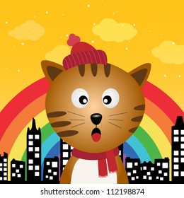 Cat and rainbow in the city